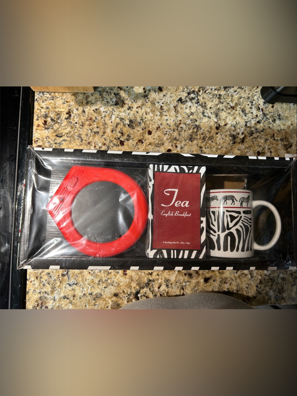 Tea Gift Set with Red Silicone Infuser and Zebra Print Mug